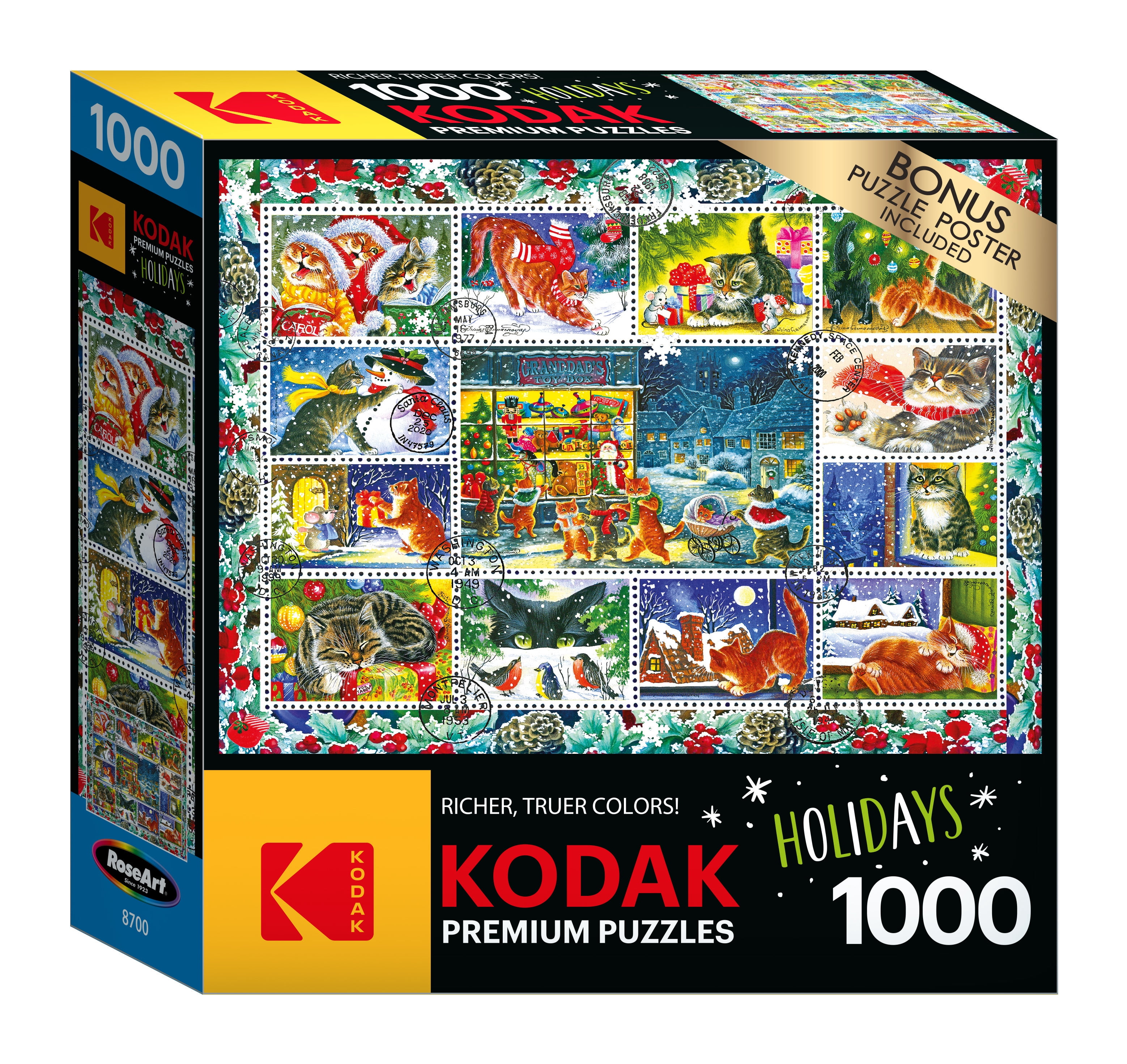 Cra-Z-Art Kodak 1000 Piece Christmas Cat Stamps Interlocking Jigsaw Puzzle