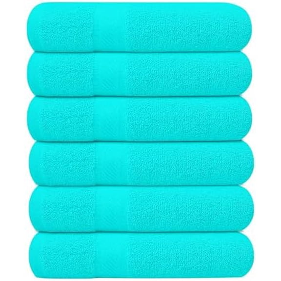 Pack of 6 Bath Towels 27 x 54 Inches, 100% Cotton, Larger & Lighter Weight, Quicker to Dry, Super Soft and Absorbent, Perfect for Bathroom (Aqua, Pack of 6 (27''x54''))