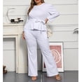 thumbnail image 3 of Women's Plus Size 2 Piece Outfits Long Sleeve Blazer Top & Long Pants Set Casual Elegant Business Suit with Belt, 3 of 6