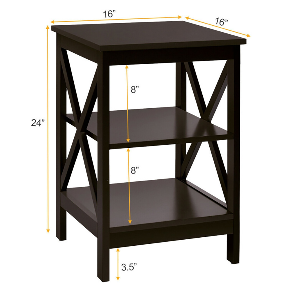 Finihen End Table, 3-Tier Nightstand End Table with X Design Storage, Bed Side Tables, for Living Room, Bedroom, Dark Brown Finihen End Table, 3-Tier Nightstand End Table with X Design Storage, Bed Side Tables, for Living Room, Bedroom, Dark Brown