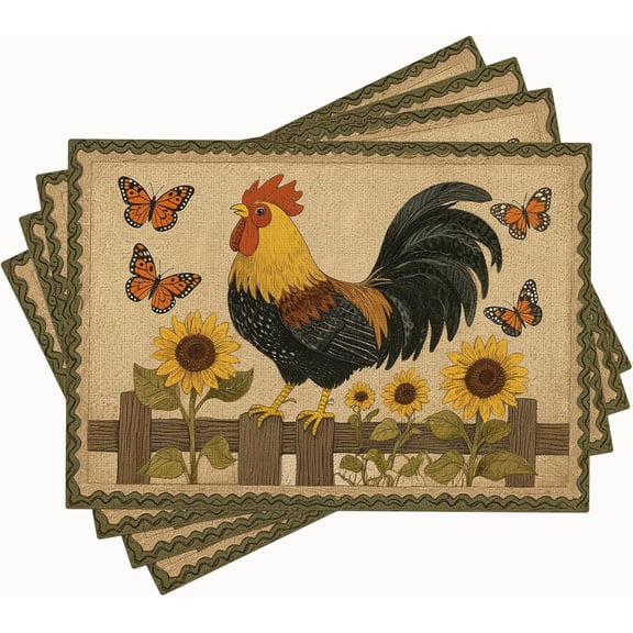 Farmhouse Rooster Chicken Placemats Set of 4 Country Farm Animal Table Mats with Heat Resistant Non-Slip Washable Place Mats for Dining Home Kitchen Indoor Outdoor Restaurants 12''x18''