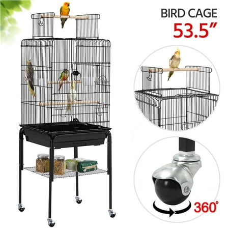 Easyfashion 47" Play Top Bird Cage with with Rolling Stand, Black