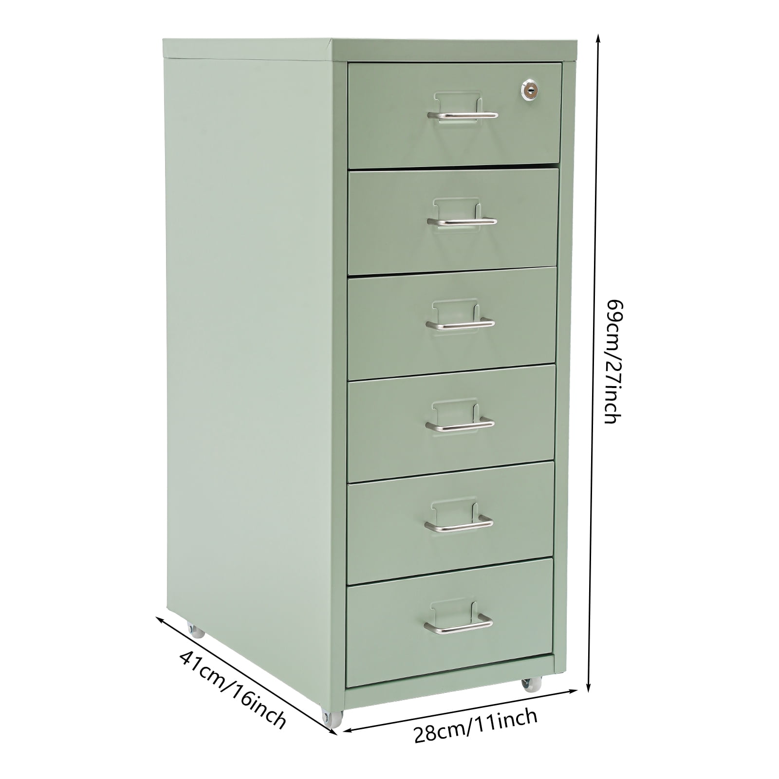 Cream Green Metal 28*41*69cm 6-Layer Wheeled File Lock Cabinet Movable Locker Multi-Layer Drawer Filing Cabinet