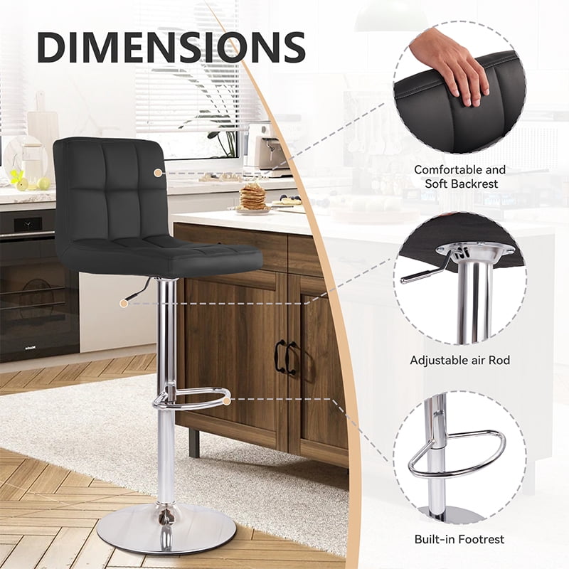 Hawsaiy Modern Adjustable Swivel Bar Stools Set of 2, PU Leather Bar Chairs with Footrest, Black