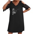 thumbnail image 1 of Vestidos de manga corta con hombros descubiertos y encaje con cuello en V estampado sexy de verano para mujer Fridja bnh5459, 1 of 8