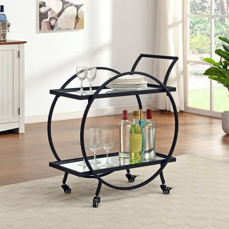 FirsTime & Co. Black Odessa Mirrored Bar Cart, Glam, Metal, 27.5 x 14 x 33 in