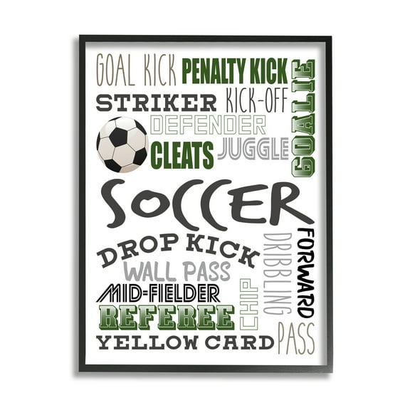 Stupell Industries Soccer Team Game Terms Kids' Sports Hobby Sports Painting Black Framed Art Print Wall Art, 11 x 14