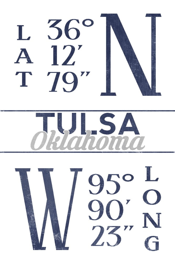 Tulsa, Oklahoma, Latitude and Longitude (Blue) (36x54 Giclee Gallery Art Print, Vivid Textured