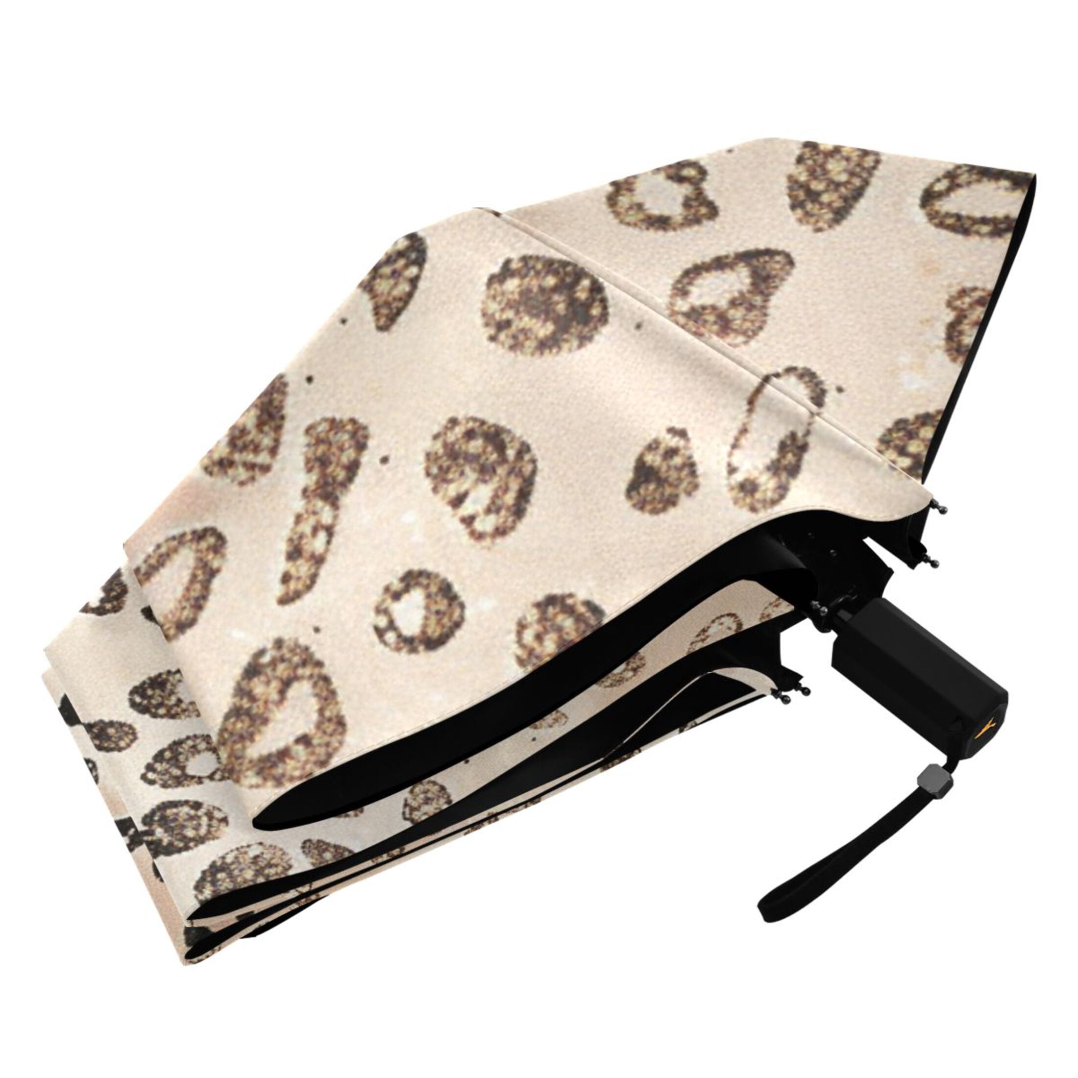 ALAZA Plain Cheetah Glitter Print UPF 50+ Compact Folding Umbrella for Rain Travel Umbrella Packable