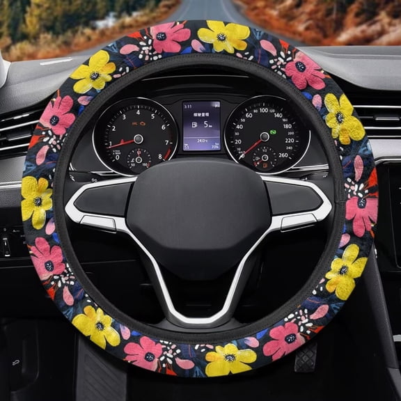 Uorisanigo Floral Print Steering Wheel Cover for Women Modern Car Steering Wheel Protector for SUV Vehicle Sedan Breathable Car Steering Wheel Cover for Winter Car Decor Gift for Holiday