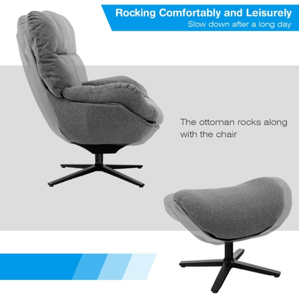 Finihen Leather Soft Upholstered Recliner with Ottoman Footrest, 360° Swivel Leather Lounge Chair with Ottoman and Thick Footstool, for Living Room, Bedroom, Gray Finihen Leather Soft Upholstered Recliner with Ottoman Footrest, 360° Swivel Leather Lounge Chair with Ottoman and Thick Footstool, for Living Room, Bedroom, Gray