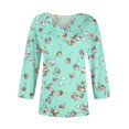 thumbnail image 4 of WTOBBY Women's Retro Botanical Print Top V-Neck 3/4 Sleeve Tunic Relaxed Fit Blouse with Lightweight Chiffon Fabric Comfort,Cyan S, 4 of 4