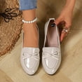 thumbnail image 5 of Miluxas Women's Trendy Patent Leather Comfort Casual Closed Round Toe Slip On Bow-Knot Dress Flat Loafers Pump Shoes with Tassal Beige 7.5(40), 5 of 9