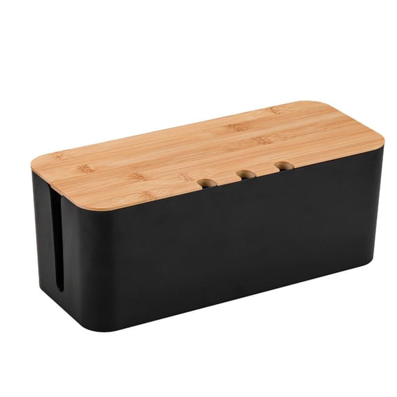 Yammee Plastic Cord Management Box with Ventilation Slots and Childproof Lid Cable Storage Box Perfect for Desk Organization
