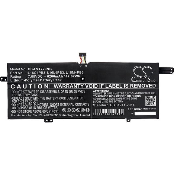 6200mAh L16M4PB3 L16C4PB3 L16L4PB3 Battery for Lenovo IdeaPad 720s-13IKB (81A80093GE Ideapad 720S-13ARR IdeaPad 720s-13IKB (81A8
