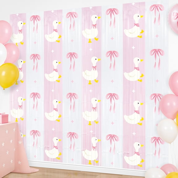 Neasyth 2 pack One Silly Goose Birthday Foil Fringe Curtains Backdrop for Farm Animal Baby Shower Birthday Party Decorations