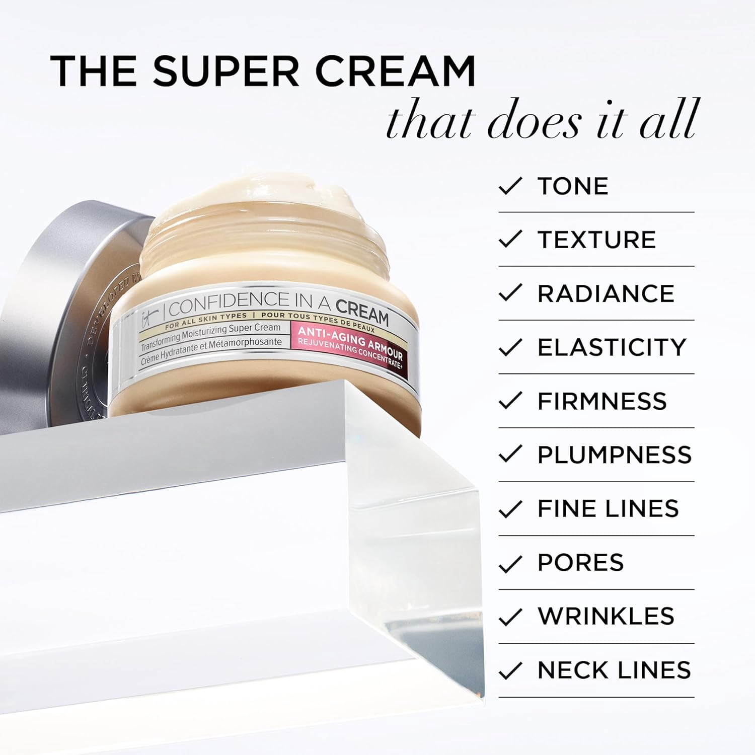 It Cosmetics Face & Eye Duo - Full Size Set - Confidence in a Cream 2oz + Confidence in an Eye Cream 0.5oz