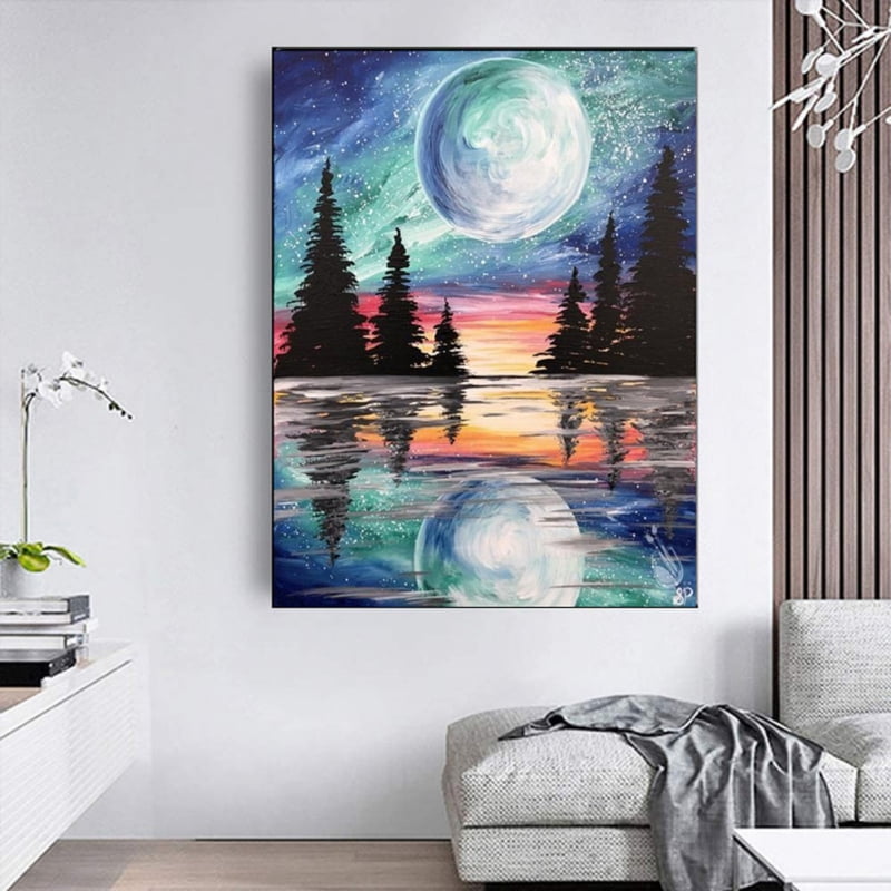12x16 Inch Full Drill 5D Diamond Painting Craft Canvas Picture Diamond Art Kits for Adults Bedroom Wall Decor Bright Moon Diamond Painting Kit 