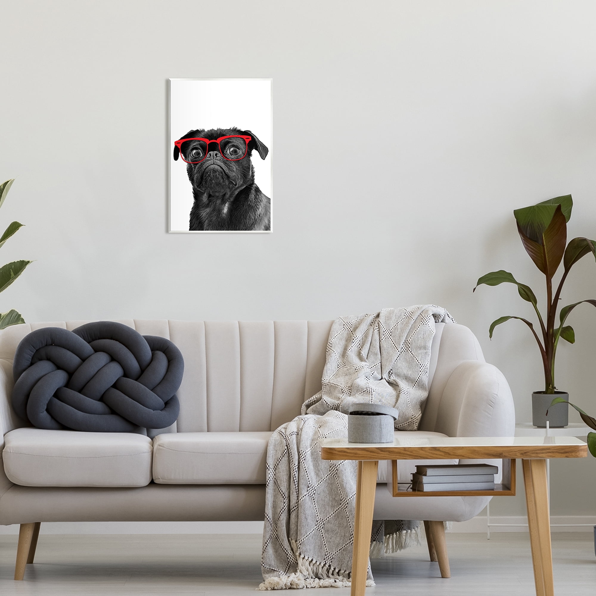 Stupell Industries Funny Dog Face Red Glasses Animal Art Print MDF