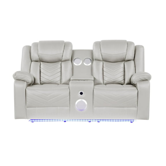 Challenger Modern LED Recliner Loveseat with console Bluetooth speaker in Beige