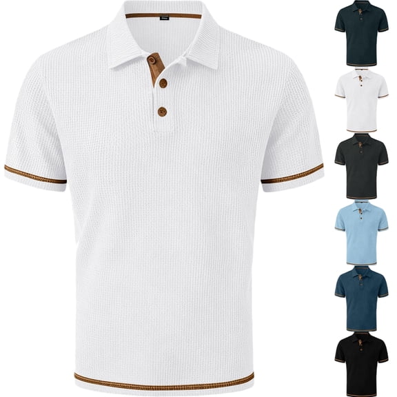 Soft Breathe Shirts for Men Beer Belly Short Sleeve Collared Textured Polo Shirts Casual Quick Dry Embroidered Comfy Tee,L