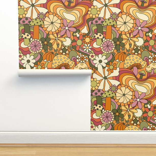 Removable Wallpaper 6ft x 2ft - Groovy Mushroom Garden Custom Pre-pasted  Wallpaper by Spoonflower 