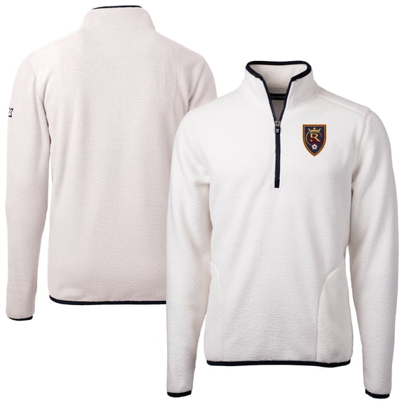 Men's-Cutter & Buck  Oatmeal Real Salt Lake Cascade Eco Fleece Quarter-Zip Jacket