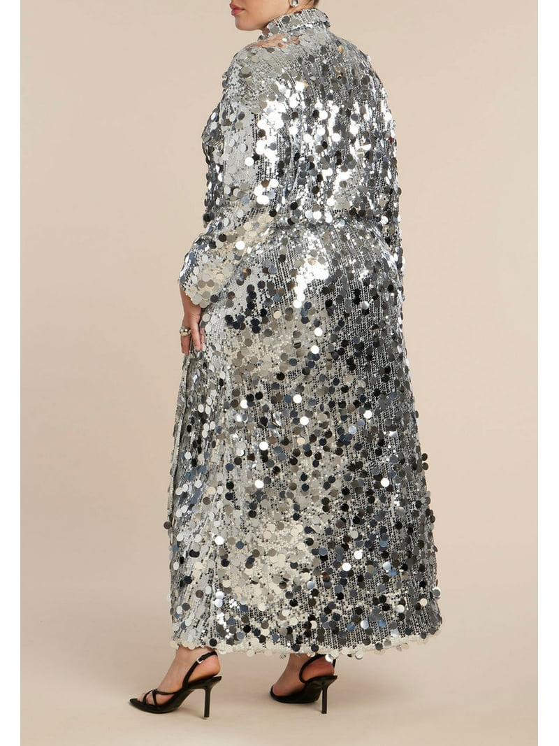ELOQUII Women's Plus Size Sequin Shirt Dress