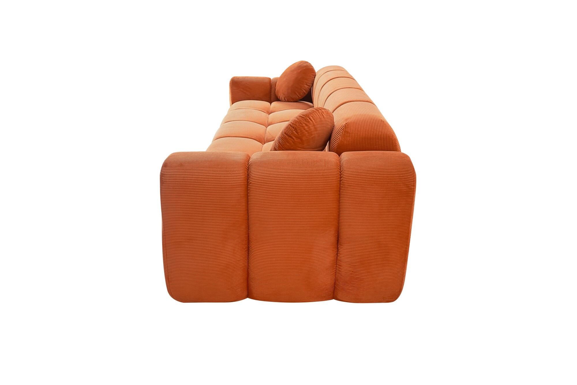 AENKYO 98" Corduroy Cloud Puff Sofa, Modern 4-Seater Bubble Block Couch, No Assembly, Vibrant Orange