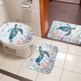 thumbnail image 4 of Teal Sea Turtle Coastal Bath Mat 3 Piece Bathroom Rug Set, Summer Beach Ocean Coral Non Slip Bath Rug Contour Mat and Toilet Lid Cover, Absorbent Shower Mats Soft Bath Rugs and Mats Sets, 4 of 8