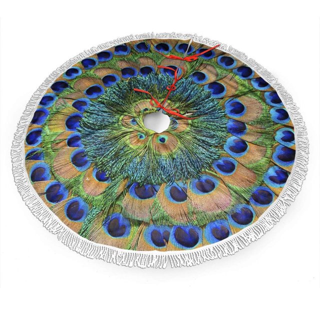 Falda para árbol de Navidad FREEHOTU, círculo de plumas de pavo real, 30 cm