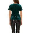 thumbnail image 3 of INSPIRE CHIC Women's Velvet Top V Neck Short Sleeve Casual T-Shirt L Lake Green, 3 of 6
