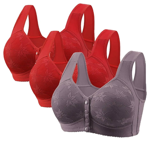 Yanlir 3PCS Bras for Women's No Underwire Wireless Bras Front Button Design Push Up Full Coverage Adjustable Straps U Shaped Back Comfortable Everyday Bra(Purple,M)
