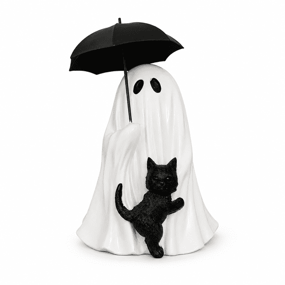 Ghost Umbrella Resin Figurine, Gothic Halloween Statue With Pumpkin Witch Decor for Desk Shelf Mantel Party Display, 7.87 in