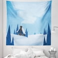thumbnail image 1 of Landscape Tapestry, Cartoon Winter Christmas Mountains and Cozy Cottage New Year Nature, Fabric Wall Hanging Decor for Bedroom Living Room Dorm, 5 Sizes, Pale Sky Blue and Taupe, by Ambesonne, 1 of 1