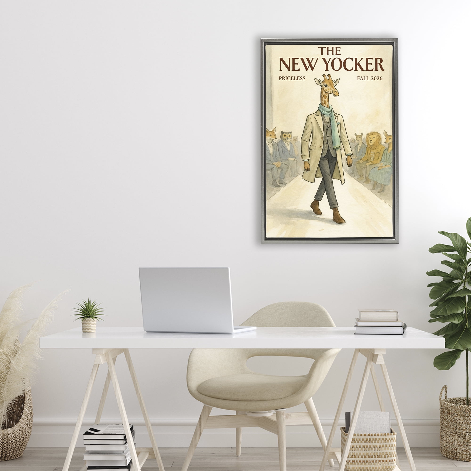 Stupell Industries New Yocker Giraffe Model Gray Framed Floater Canvas Wall Art, design by Grotto Studios