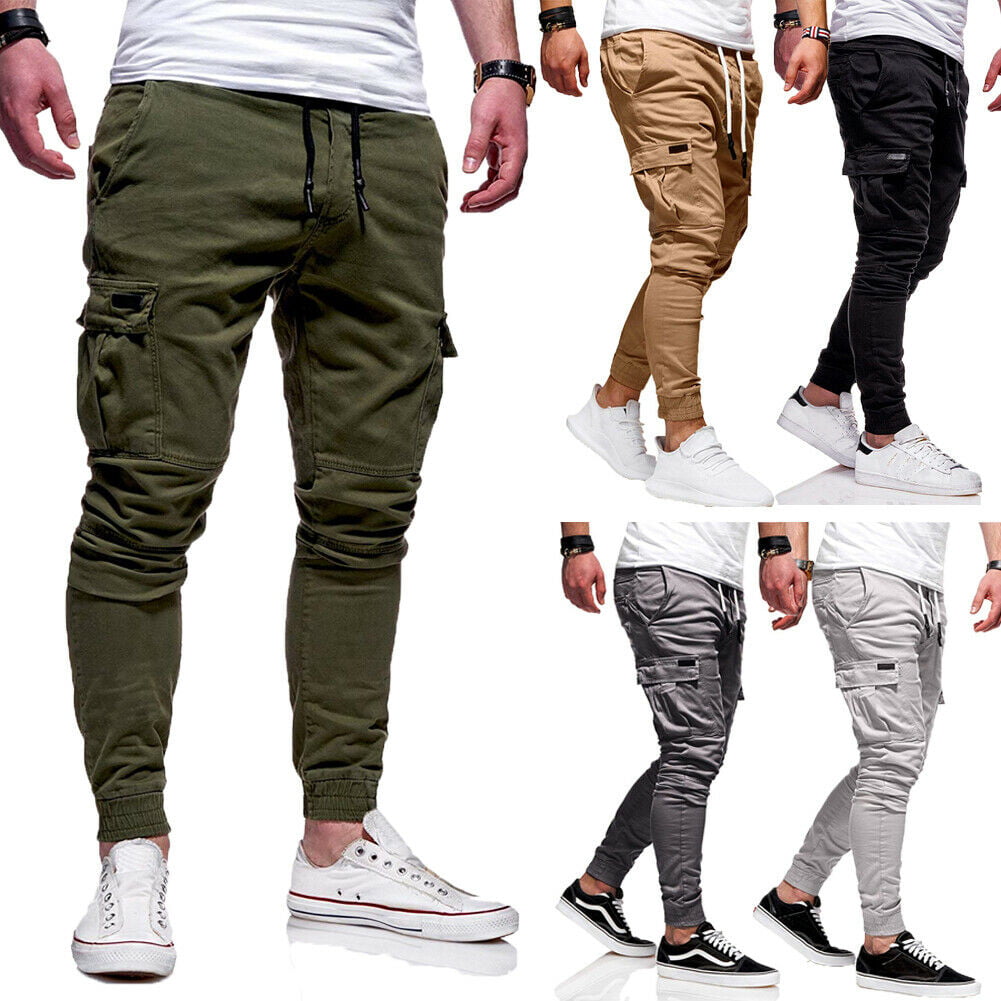 SUNSIOM Men's Slim Fit Casual Straight Leg Trousers Casual Pencil Jogger Cargo  Pants - Walmart.com