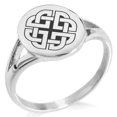 thumbnail image 1 of Stainless Steel Celtic Quaternary Knot Rune Minimalist Oval Top Polished Statement Signet Ring, 1 of 1