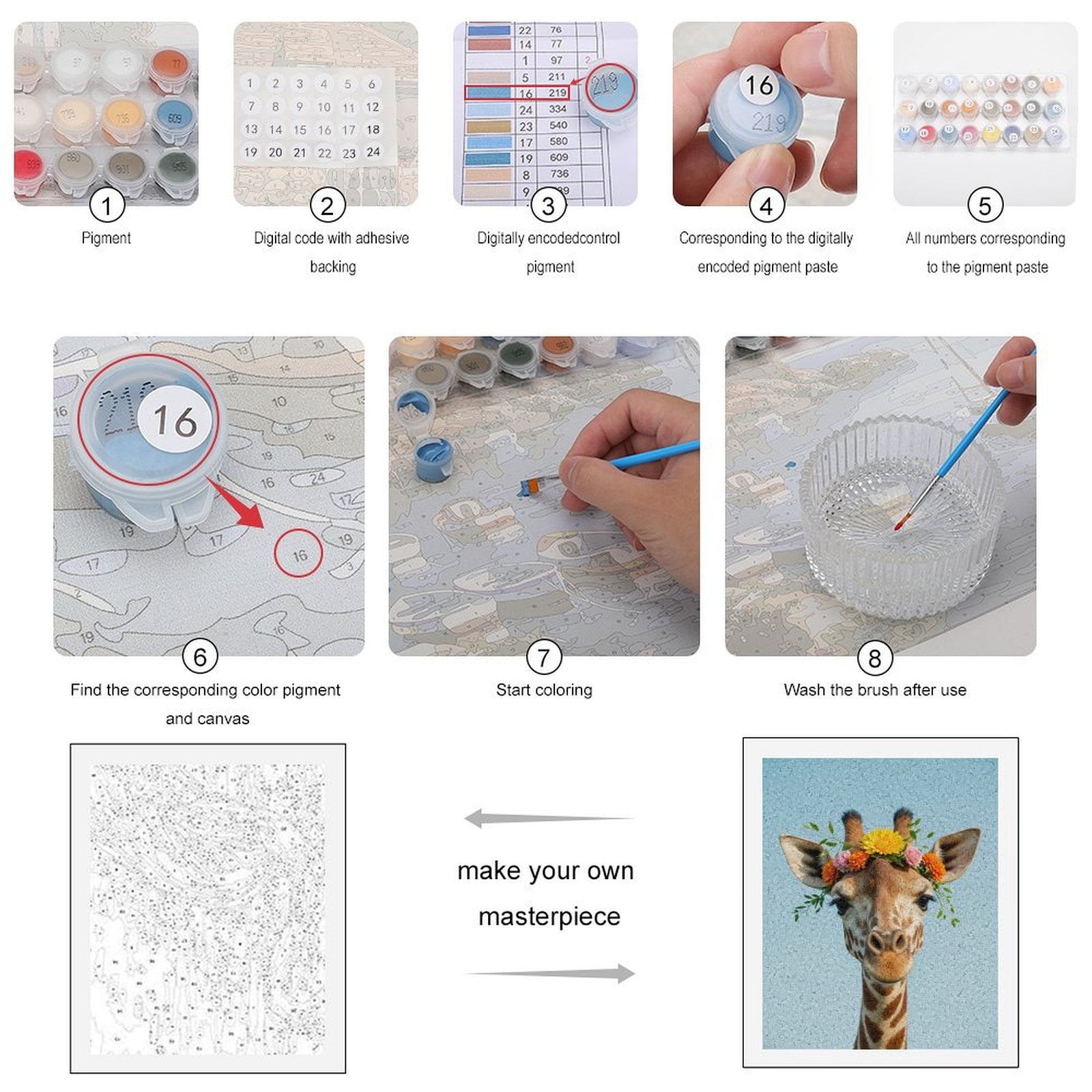 Paint by Numbers Kit for Adults, Giraffe Flower Crown Portrait Paint by Numbers, Easy Paint by Numbers Kit for Adults Beginner, DIY Adult Paint by Number Kits on Canvas, Home Decor