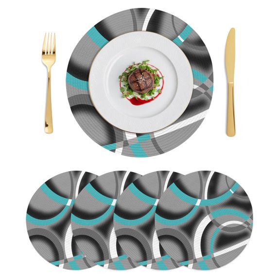 Round Placemats Turquoise Grey Geometric Circle 15 inch Set of 4 Table Mats for Dining Table Modern Abstract Lines Heat Resistant Non-Slip Kitchen & Home Decorative Place Mat Set