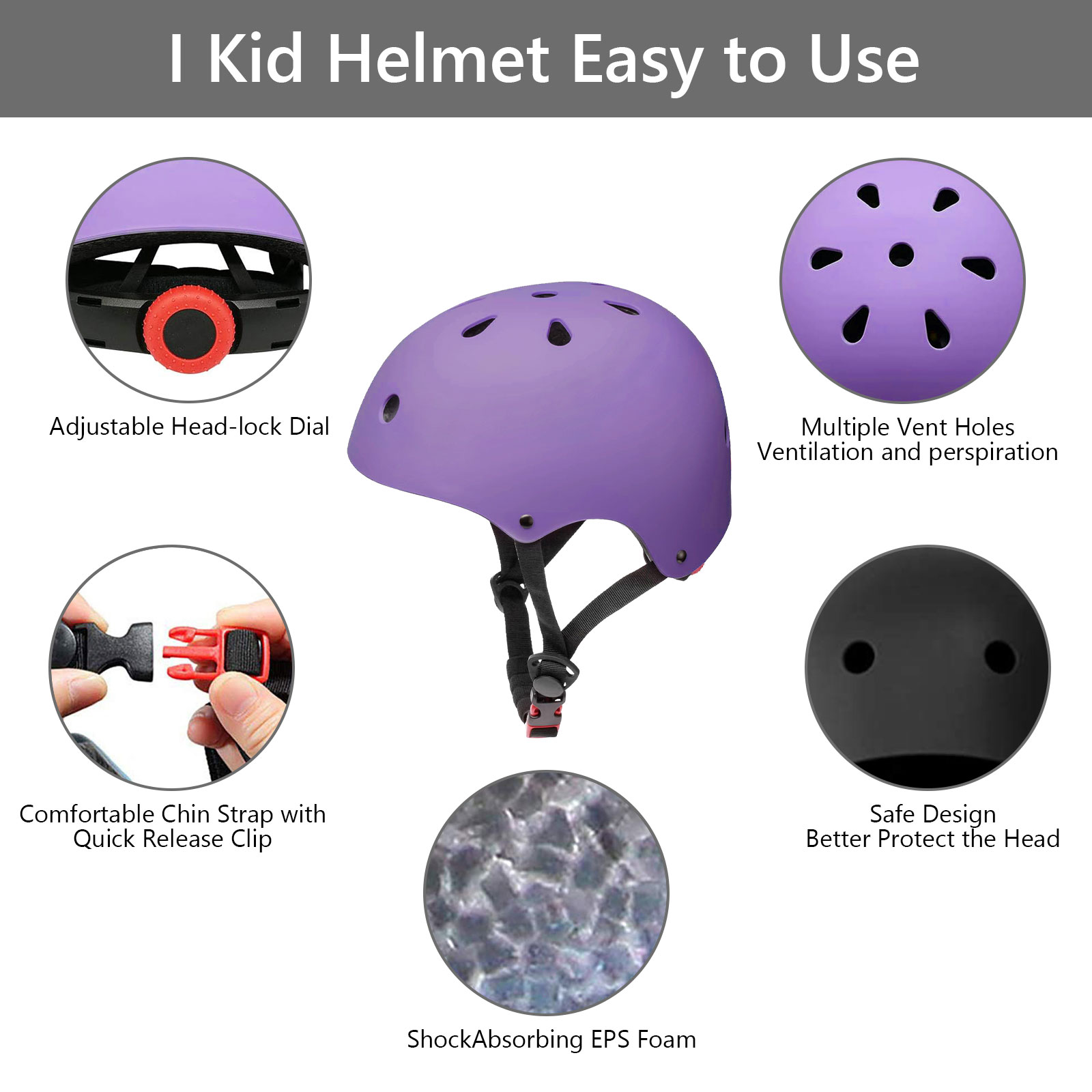 Tripumer Kids Bike Helmet, Purple photo 4