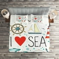 thumbnail image 2 of Ambesonne Nautical Quilted Coverlet 3 Pcs, I Love Sea Words, King Size, White Red Blue, 2 of 2
