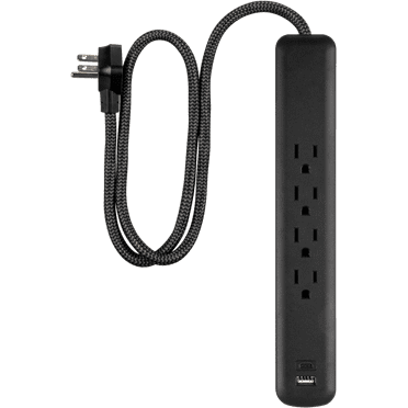 GE 3ft 4-Outlet Surge Protector, 1-USB-C, 1-USB-A, 12W, 490J, Braided Cord, Black – 84467