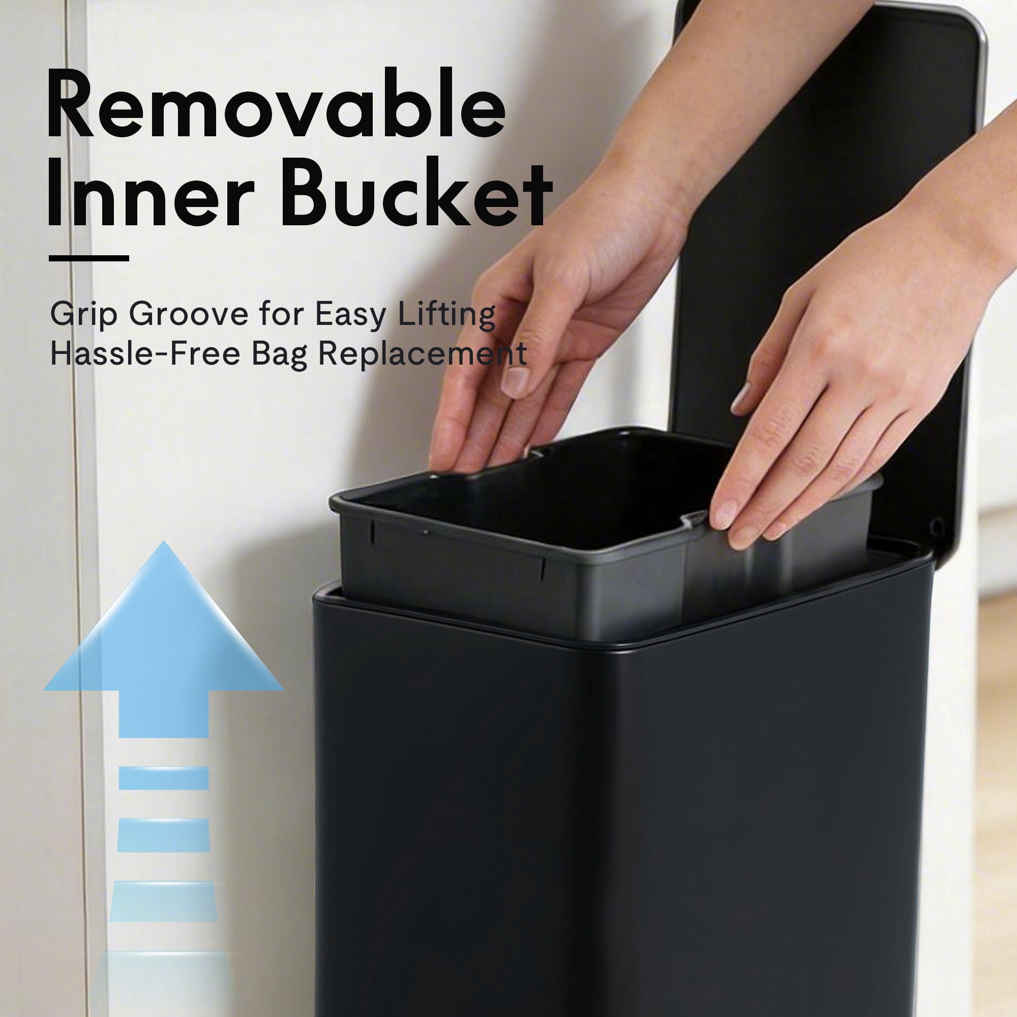 GARITIN GARITIN Step On Trash Can with Foot Pedal, Durable Stainless Steel Waste Bin with Removable Bucket for Home, Black