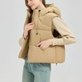 thumbnail image 4 of Fanxing Women's Hooded Puffer Vest Winter Zip Up Lightweight Sleeveless Warm Crop Jacket Outerwear Padded Coat with Pocket Khaki 2XL, 4 of 9