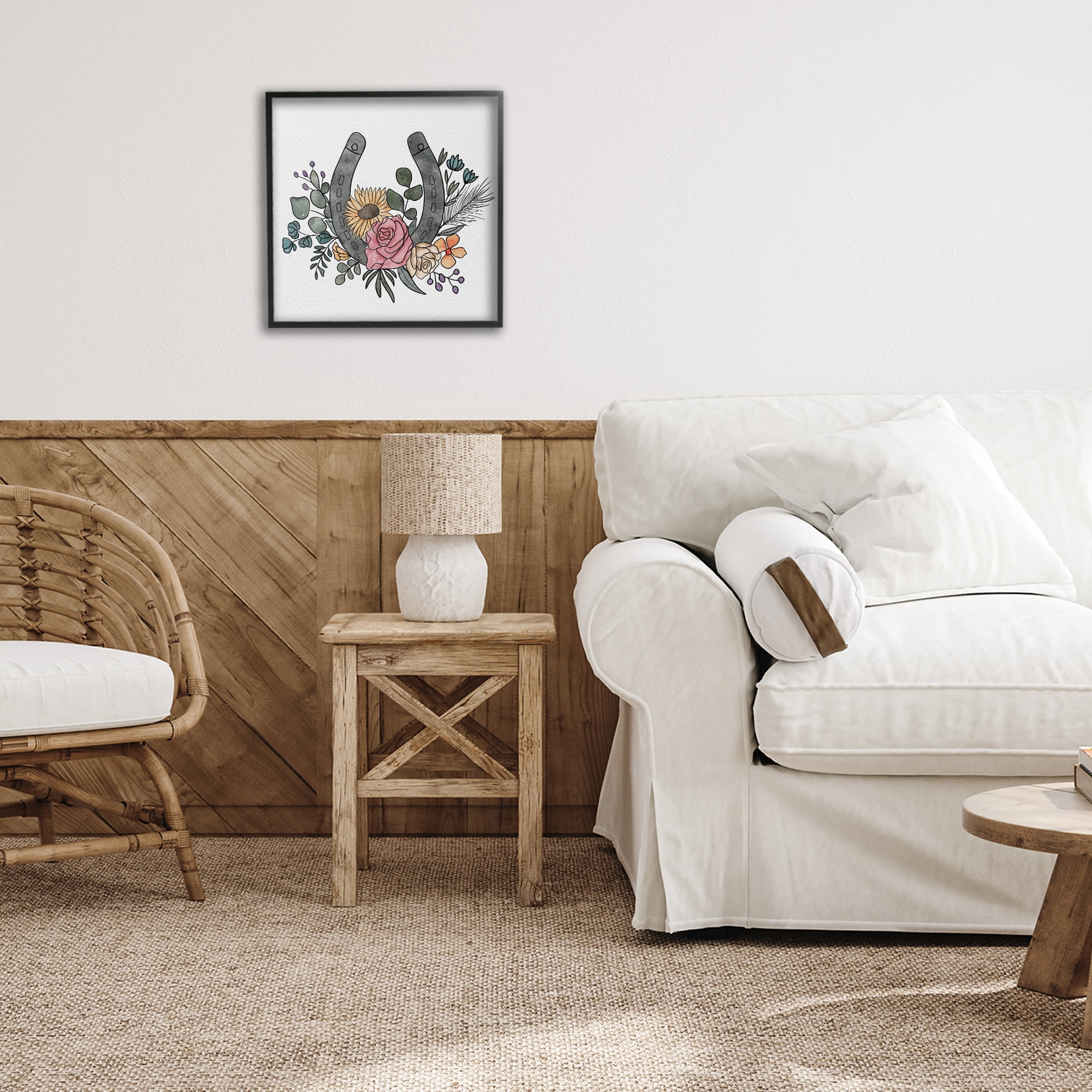 Stupell Industries Boho Floral Horseshoe Black Framed Giclee Art, design by Alisha Kiara Design