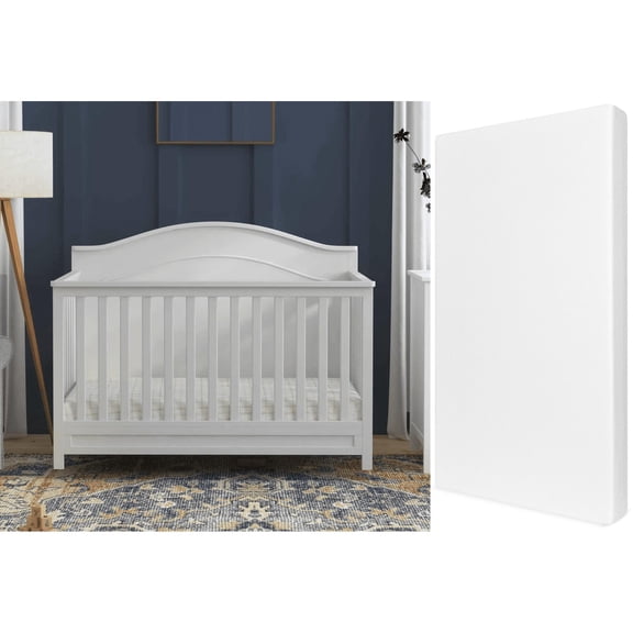 Charlie 4-in-1 Convertible Crib White Comfort Crib & Toddler Mattress