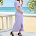 thumbnail image 5 of Tauxra Casual Dress for Women, V-Neck Short Sleeve Pocket Dress in Solid Colors for Spring and Summer, 5 of 6