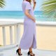 thumbnail image 4 of Vestido Corto para las Mujeres de Verano Color Sólido Cuello en V Vestido de Bolsillo de Manga Corta, Vestido de Verano Casual de las Mujeres para las Salidas de Primavera, 4 of 6