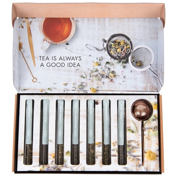 Thoughtfully Gourmet Tea Box Gift Set, Loose Leaf Tea Therapy Sampler Variety Pack for Easter Gifts, 7 Flavors